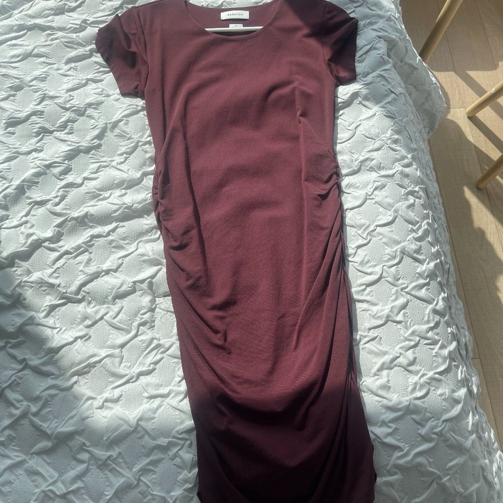 ARITIZIA- Contour Ruched Mini Dress Ruched BABTON IN COLOR RICH MAROON